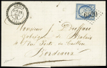 Groix : 2 lettres : n°60 OBL GC 6020 + T24 "Groix (54)" (1875) et n°29 OBL GC 2988 + T16 "Port-Louis (54)" (1869) (ind 20) sur lettre avec boite rurale "B" de Groix, jolies pièces. Photo du GC 6020