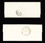 Guer : 2 lettres : cursive "54 Guer" + T14 "Plélan (54)" (1842) (ind 10) et n°3 OBL GRILLE + T15 "Guer (54)" (1850) (ind 19), jolies pièces