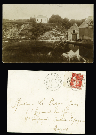 Inzinzac-Lochrist : 2 plis: n°137 OBL CAD pointillé "Inzinzac Morbihan" (1910) sur CP (bureau ouvert seulement quelques mois) et n°283 OBL CAD pontillé "Lochrist Morbihan" (1934). TB