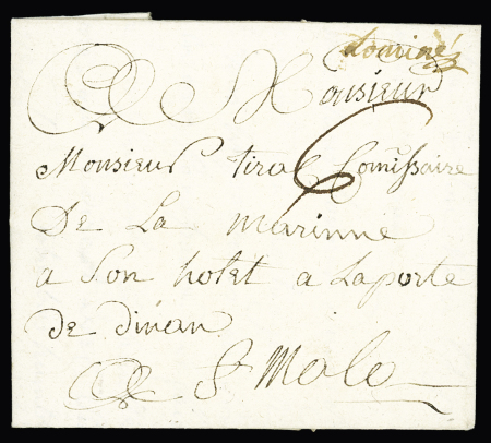 Locminé : marque manuscrite "Locmine" (1786), ind 20. Rare et TB