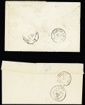 Malestroit : 3 plis : cursive "54 Malestroit" + MP "P 54 P Vannes" (1831 - ind 23) - n°60, bande de 3 OBL GC 2180 + T18 "Malestroit Morbihan" (1875) sur lettre recommandée et n°60 OBL CAD T18 "Malestroit Morbihan" (18