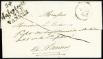 Malestroit : 3 plis : cursive "54 Malestroit" + MP "P 54 P Vannes" (1831 - ind 23) - n°60, bande de 3 OBL GC 2180 + T18 "Malestroit Morbihan" (1875) sur lettre recommandée et n°60 OBL CAD T18 "Malestroit Morbihan" (18