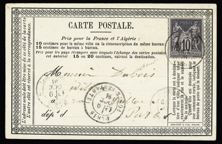 N°89 OBL Ploermel (1884) sur carte postale précurseur privée "procure des frères de Ploermel" (Morbihan) adressée à Paris avec au recto CAD "Paris poste restante" (Storch Sinais PRI P17). Rare et TB