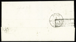 Plouay : n°3 OBL grille + cursive "54 Plouay" + T15 "Hennebont (54)" sur lettre, ind 23. Rare et TB. Certificat RHP