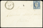 Pluvigner : n°60 OBL GC 2908 + rare CAD type 23 "Pluvigner (54)" (1871) sur lettre, id 23