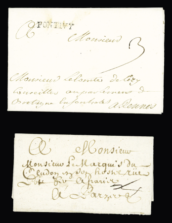 Pontivy : Lettre de 1693 avec taxe 4 manuscrite (ind 16) MP "Pontivy" (L n°2A - 1748 - ind 11). TB