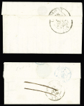 2 lettres : cursive "54 Pontscorf" + T13 Lorient (1841) + "PP" rouge encadré + "OR" de Guidel - cursive "54 Pontscorf" + T13 "Hennebon (54)" (1839), ind 17 et ind 14. TB