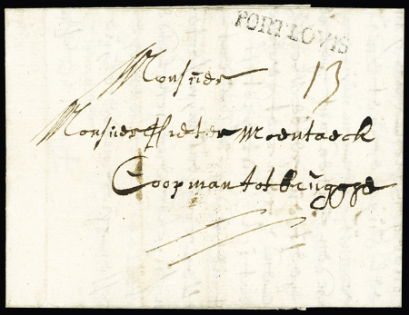 Port-Louis : rare MP "Port Louis" (1710 - 26x3mm), ind 21. TB