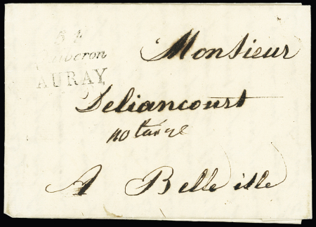 Cursive "54 Quiberon Auray" (1824), ind 22. Rare