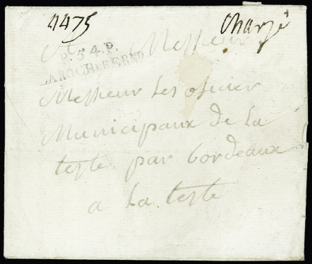 MP "P 54 P La Roche BernD" + "Chargé" manuscrit, ind 24+. Rare