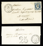 N°14 OBL PC 2693 + T14 "La Roche-Bernard (54)" (1854 - ind 16) et LST avec CAD T14 "La Roche Bernard (54)" (1854) + taxe 25 double-trait. TB