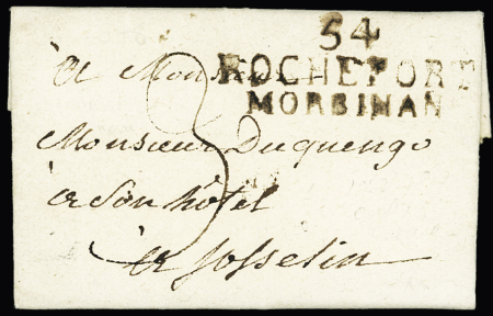 MP "54 Rochefort Morbihan" sur une petite lettre (1814). Jolie pièce, ind 20