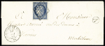 N°4 OBL grille + T15 "Rochefort en Terre 54" (1851) + boite rurale "A" sur lettre, ind 18. TB