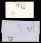 Sainte-Anne d'Auray : 2 lettres : n°60 OBL GC 4780 + T17 "Ste Anne d'Auray 54" (1875) et n°29 OBL GC 4780 + T22 "Ste Anne d'Auray (54)" (1868), ind 12 chacune. TB