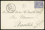 Theix : n°78, 25c Sage, OBL CAD T17 "Theix (54)" (1877) répété à côté + boite rurale "D" sur lettre. TB