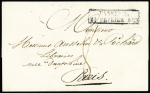 Lettre avec cachet d'essai "Vannes 54 22 février 1828", ind 34, RRR et TB