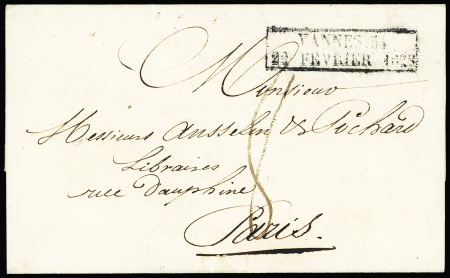 Lettre avec cachet d'essai "Vannes 54 22 février 1828", ind 34, RRR et TB