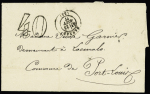 2 plis : env de deuil avec T15 "Vannes (54)" (1868) pour Londres avec taxe manuscrite "8" et marque d'échange "FR 2 F" - LST avec T17 "Vannes (54)" (1877) + taxe 40 double-trait. TB