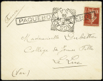 N°138 OBL griffe encadrée "Paquebot" + CAD carré "Largs Bay SA" (1908 - Australie) sur lettre. Rare et TB
