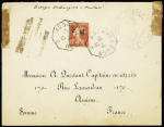FM n°5 OBL CAD octogonal d'entrée par ambulant "Modane à Dijon D" (23.8.13) sur lettre avec griffe noire "Escadre 1re division légère - Ernest Renan" et mention manuscrite "Troupes débarquées à Scutari" (interven