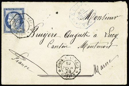 Indochine : Col. Gen. N°23 OBL CAD octogonal "Corr. D. Armées Hatien" (1878) répété à coté sur lettre. TB. Cote 1200€