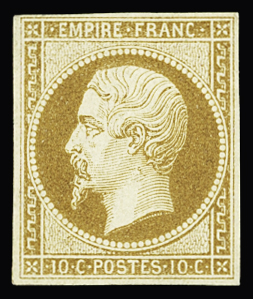 N° 13A 10c bistre Type I, neuf avec trace de charnière,