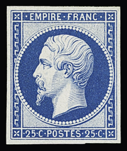 N° 15c 25c bleu, Réimpression de 1862, neuf avec