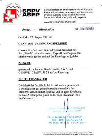 Waadt 5C (Type 44), farbfrisch und ringsum sehr gut