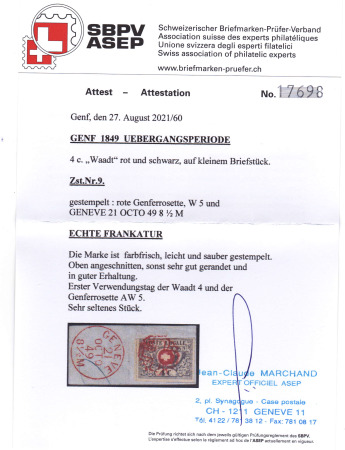 Erster Verwendungstag der Waadt 4 und der Genfer Rosette