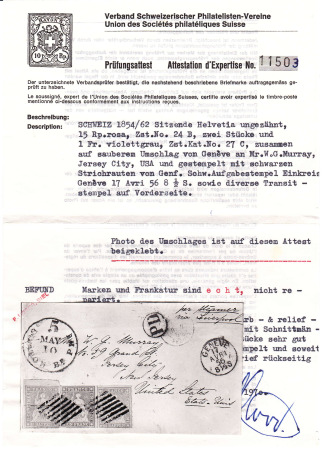 1Fr. grau zusammen mit zwei 15Rp. rosa (Berner Druck