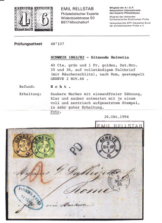 1Fr. golden und 40C grün, beide farbfrisch und gut