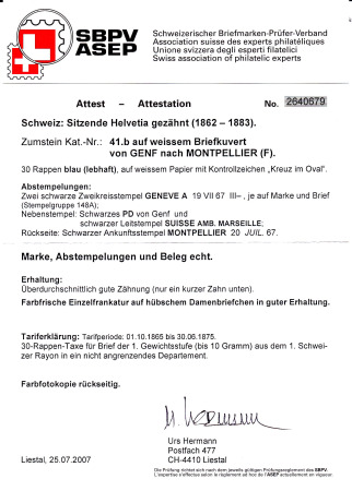 30C REINBLAU, sehr sauber entwertet GENÈVE 19 VIII