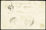 Col. Gen n°4, 20c Aigle OBL losange de points + CAD octogonal "Corr d'armées St Denis" (1871) sur lettre avec taxe 2 locale tampon manuscrite adressée à Brest