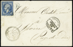 N°22 OBL GC 1119 + CAD perlé "Contes (87)" (1864) pour Issoire (Puy de Dôme) avec CAD de transit T16 Escarene et boite rurale "B" bleue. TB