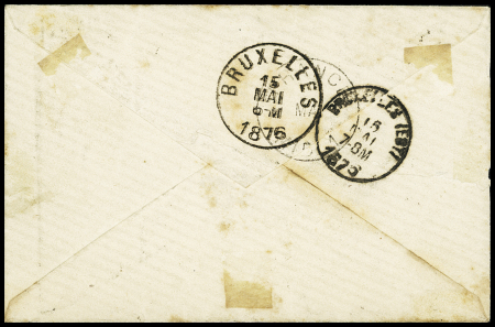N°60 OBL CAD "Paris PL de la Bourse" (mai 76) sur lettre pour Bruxelles avec taxe tampon façon manuscrite "025". TB
