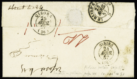 Rare griffe rouge "REBUT REJETE" sur lettre 1857 du