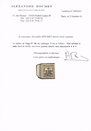 N° 38 40pf, bdf, **, TTB. Signé Calves