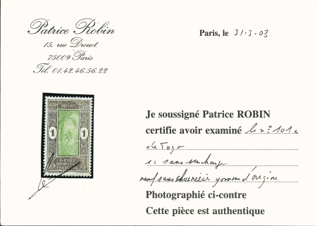 N° 101a 1c variété sans la surcharge, **, TTB, signé