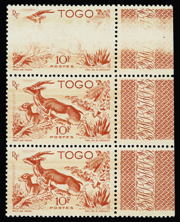 N° 250 10f Gazelles, variété impression absente
