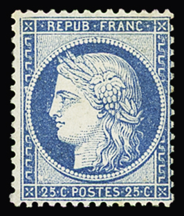 N° 60 25c bleu, infime trace de charnière, TB, R.