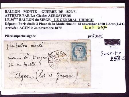Pli confié du Céleste (4e ballon du siège). N°29 O