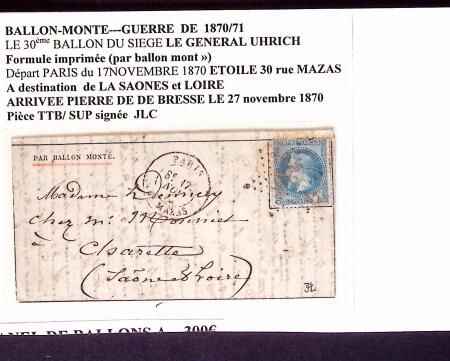 Pli confié du Céleste (4e ballon du siège). N°29 O