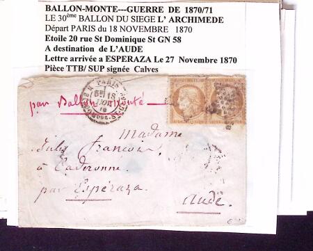 Pli confié du Céleste (4e ballon du siège). N°29 O