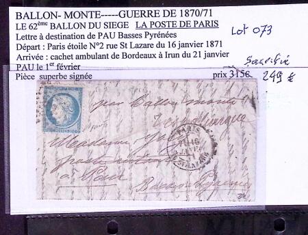 Pli confié du Céleste (4e ballon du siège). N°29 O