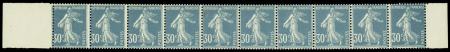 N°18 30c Semeuse bleu en bande horizontale de dix,