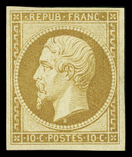 N° 9a 10c bistre-jaune, réimpression de 1862, *,
