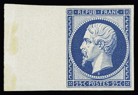 N°10c 25c bleu, réimpression de 1862, grand bdf,
