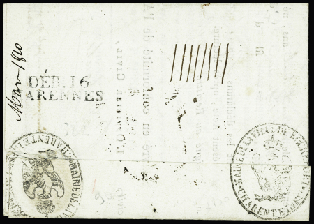 MP "Deb 16 Marennes" + cachet de la mairie de Rochefort, ind 20. Rare et TB