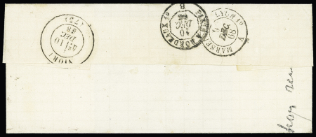 N°29 Bb, variété "à la corne" OBL GC 2448 + T17 "Montélimar (25)" (1868) sur lettre. TB