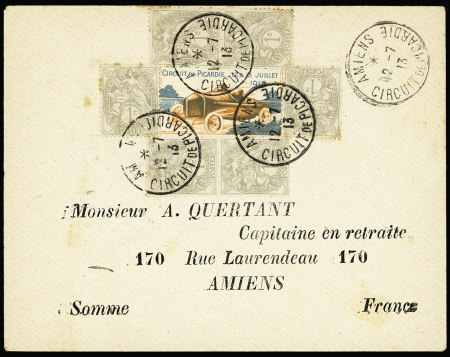 N°107, 6 pièces, OBL CAD "Amiens circuit de Picardie" (12.7.13) sur lettre avec vignette représentant une voiture de course. TB